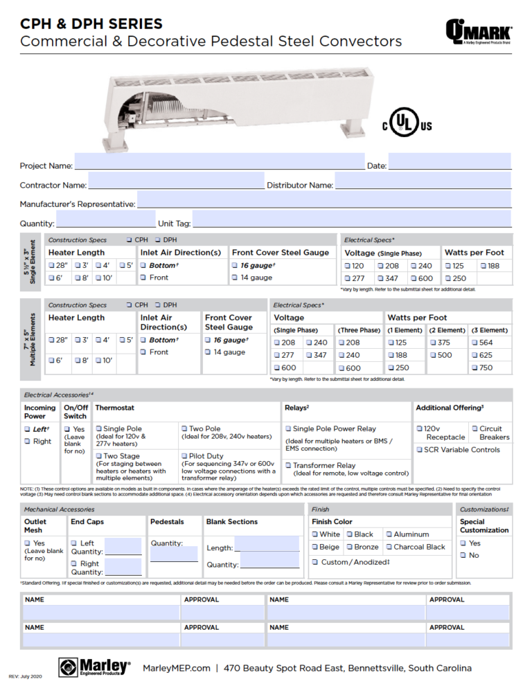 QMark CPH-DPH Convector Intake Form