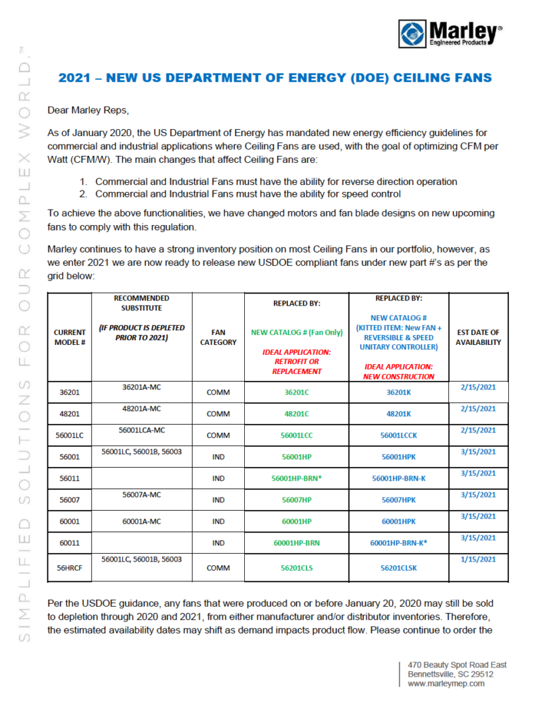 QMark MEP – U.S. DOE Ceiling Fans 2021 Updates